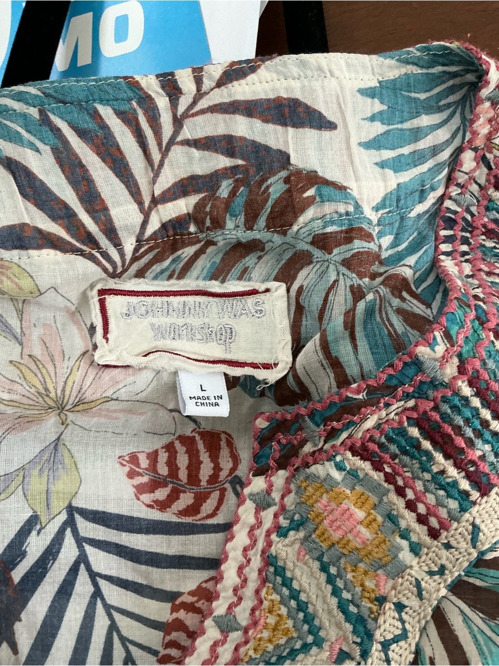 Johnny Was Ivory Tropical Print Short Dress with Teal & Rust Accents Size Large - Picture 8 of 9